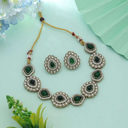 Green Color Kundan Necklace Set Stylish Traditional Jewelry With Festive Ethnic Charm