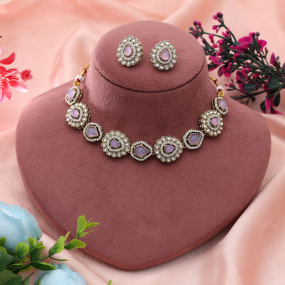 Light Purple Color Kundan Necklace Set Soft Elegant Traditional Jewelry With Unique Style