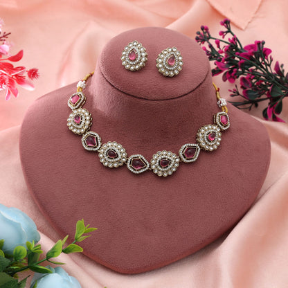 Magenta Color Kundan Necklace Set Premium Ethnic Bridal Jewelry With Stylish Finish