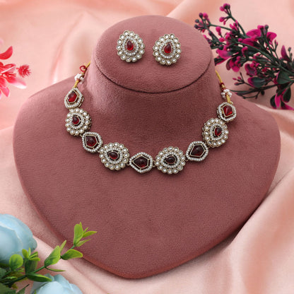 Maroon Color Kundan Necklace Set Rich Bridal Ethnic Jewelry With Timeless Design
