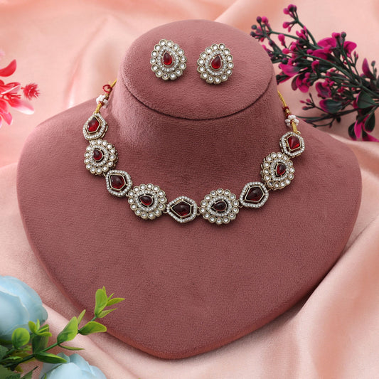 Maroon Color Kundan Necklace Set Rich Bridal Ethnic Jewelry With Timeless Design