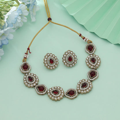 Maroon Color Kundan Necklace Set Rich Bridal Ethnic Jewelry With Timeless Design