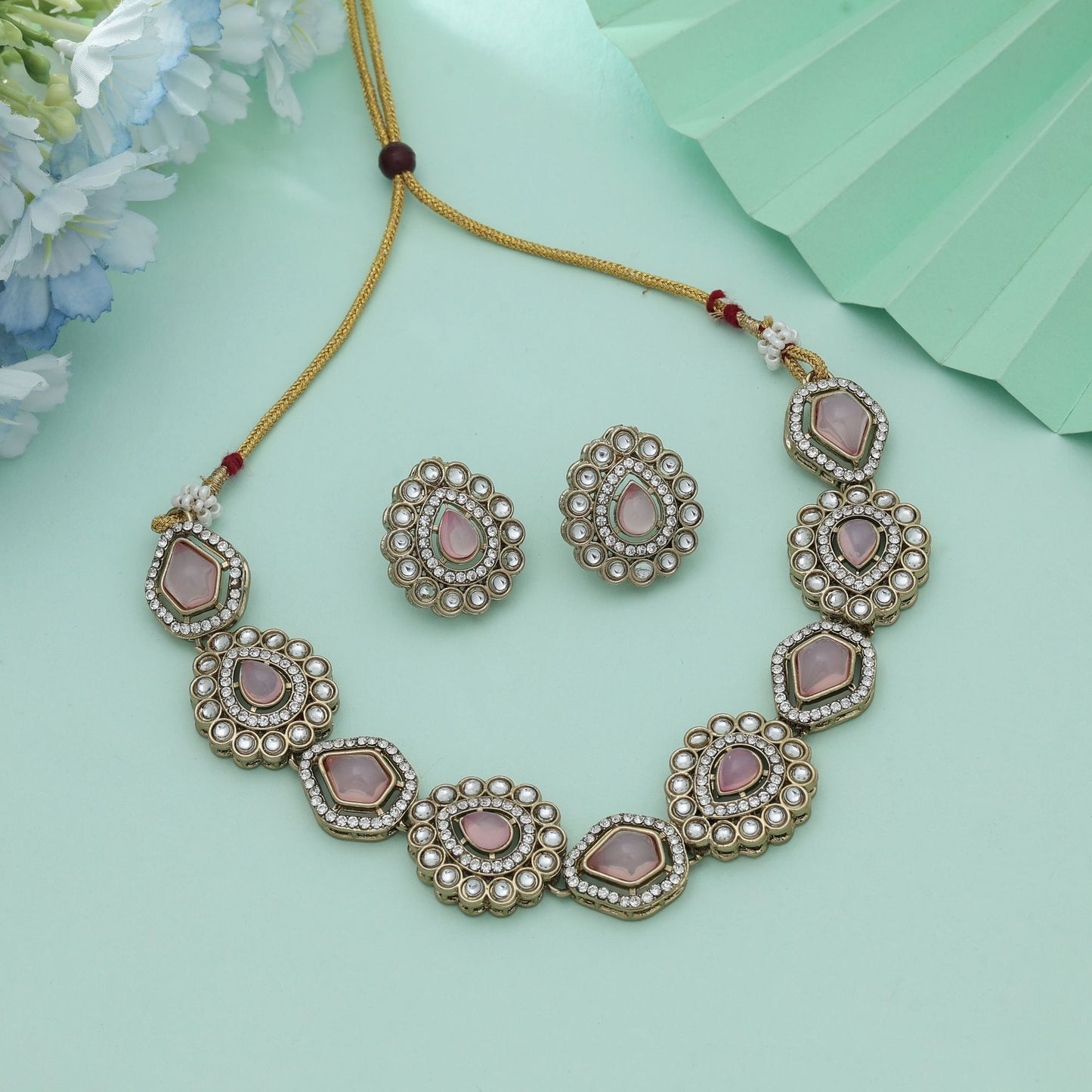 Rosa Kundan-Halsketten-Set Elegante Party-Schmuck mit femininer Ausstrahlung