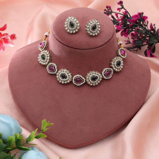Rani & Green Color Kundan Necklace Set Dual Tone Festive Jewelry With Rich Appeal