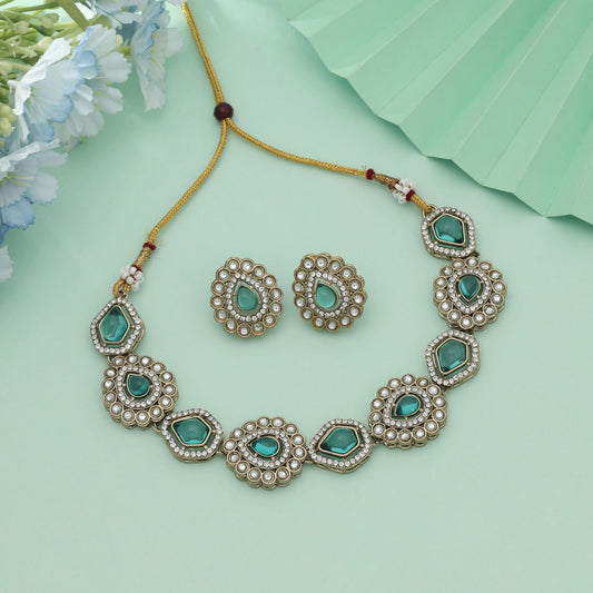 Rama Green Color Kundan Necklace Set Classic Heritage Jewelry With Premium Finish