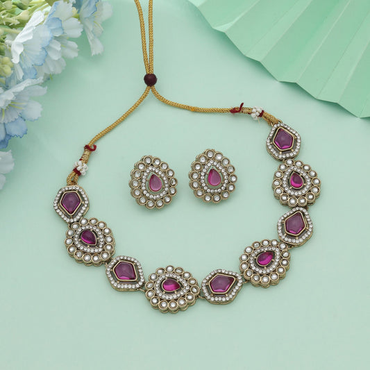 Rani Color Kundan Necklace Set Elegant Wedding Jewelry With Traditional Royal Touch