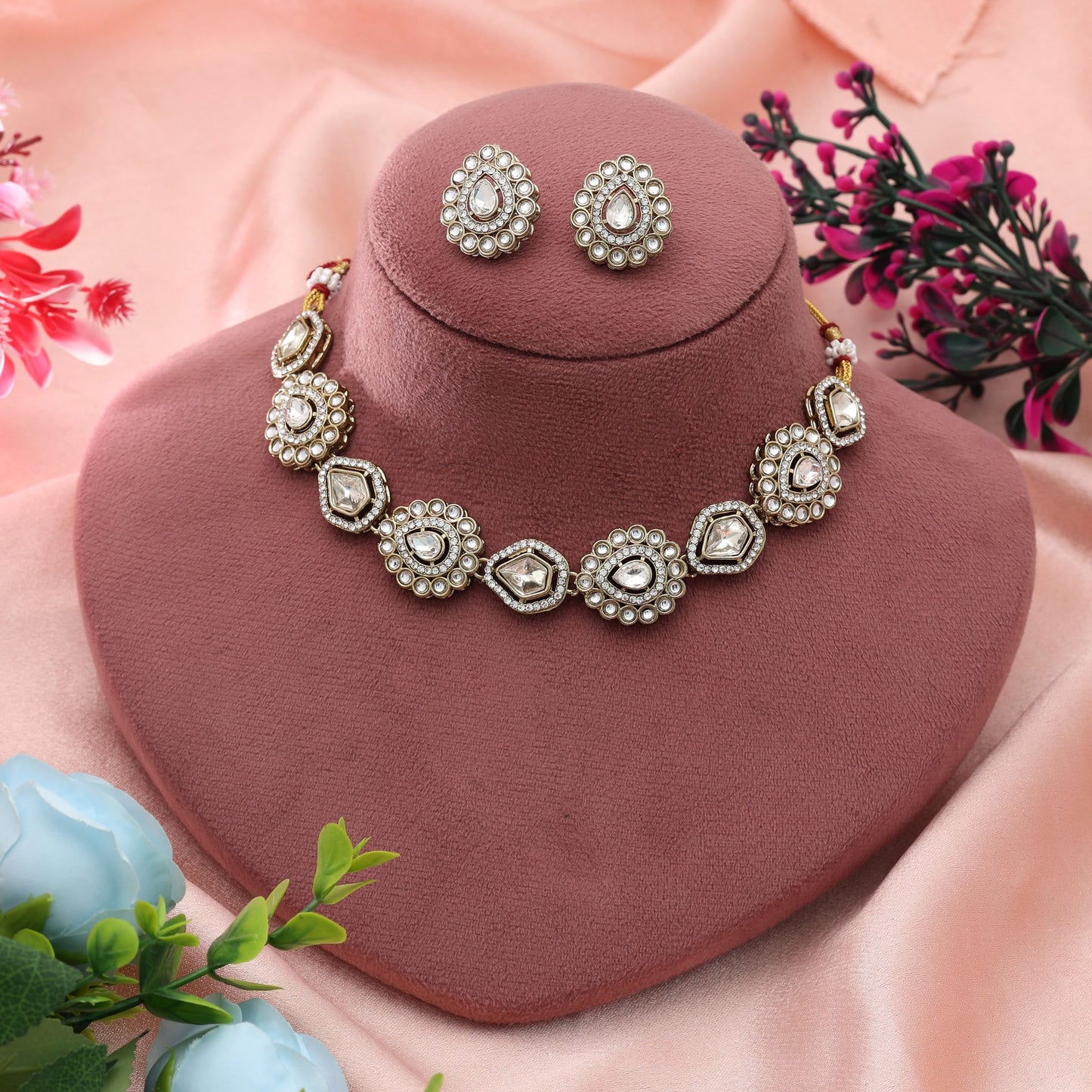 White Color Kundan Necklace Set Elegant Traditional Jewelry With Minimal Classic Look