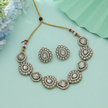 White Color Kundan Necklace Set Elegant Traditional Jewelry With Minimal Classic Look