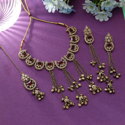 Red Color Kundan Necklace Set Elegant Bridal Traditional Statement Jewelry Design