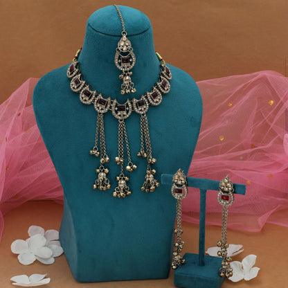 Rotfarbene Kundan Halskette Set Elegante Braut Traditioneller Statement Schmuck Design