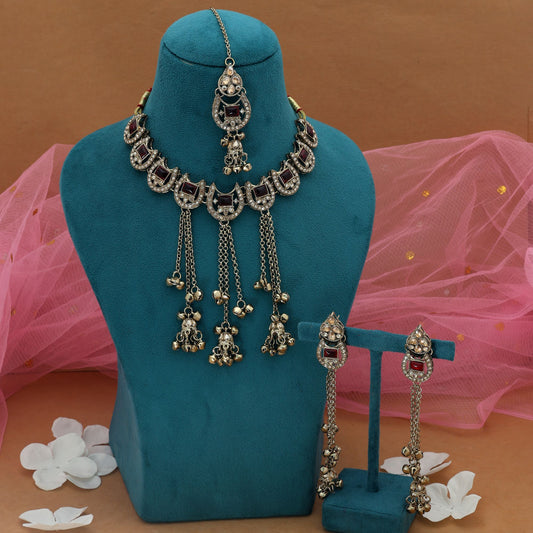 Red Color Kundan Necklace Set Elegant Bridal Traditional Statement Jewelry Design