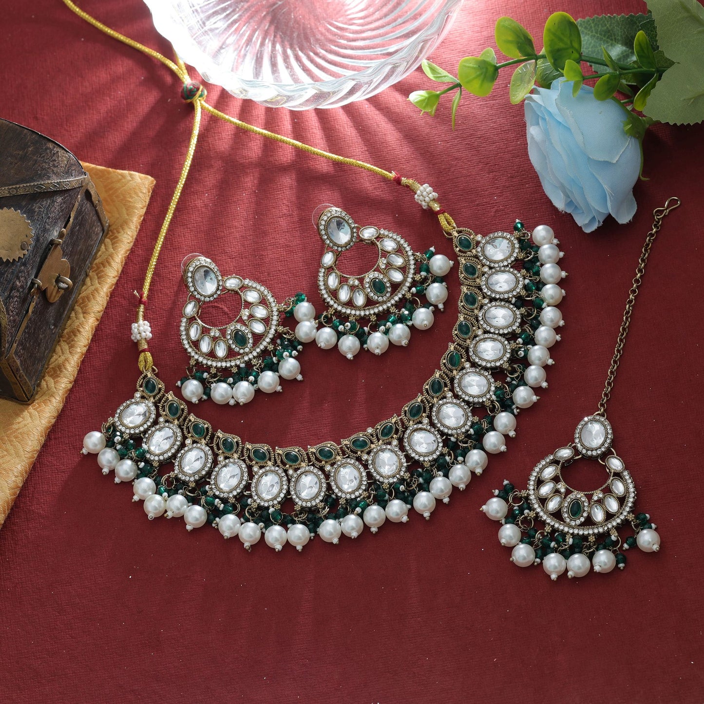 Beautiful Green Color Kundan Necklace Set Designer Occasion Wear Collection