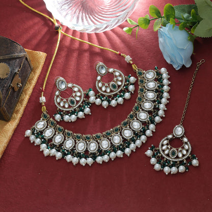 Beautiful Green Color Kundan Necklace Set Designer Occasion Wear Collection