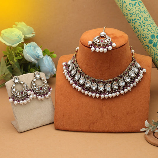 Kundan-Halskettenset in Royal Lila, klassische Kollektion für die Hochzeit