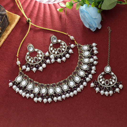 Kundan-Halskettenset in Royal Lila, klassische Kollektion für die Hochzeit
