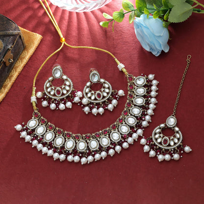 Stunning Rani Color Kundan Necklace Set Traditional Royal Fashion Collection