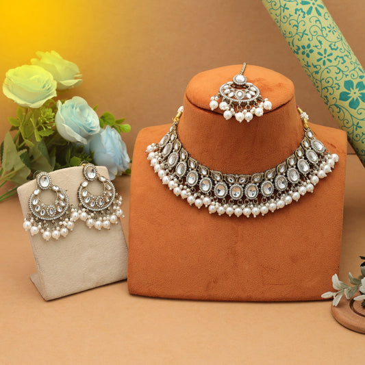 Charming White Color Kundan Necklace Set Timeless Bridal Fashion Collection