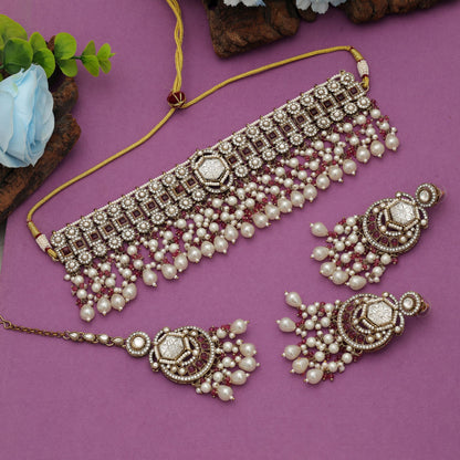 Bold Magenta Color Choker Kundan Necklace Set Designer Look Collection