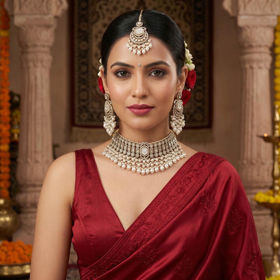 Elegantes weißes Choker-Kundan-Halsketten-Set Braut Trend Kollektion
