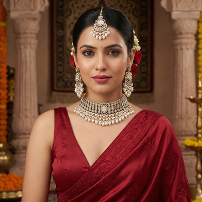 Elegantes weißes Choker-Kundan-Halsketten-Set Braut Trend Kollektion