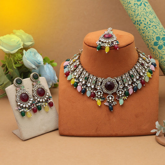 Colorful Multi Color Kundan Necklace Set Festive Glamour Collection