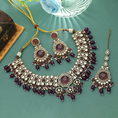 Regal Lila Farbe Kundan Halskette Set Designer Brautstil Kollektion