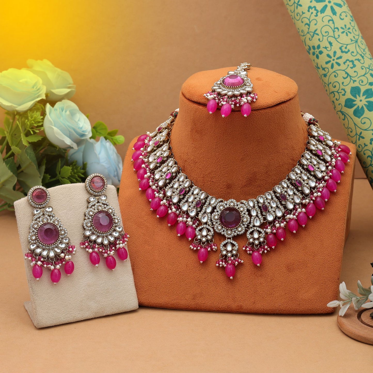 Majestic Rani Color Kundan Necklace Set Traditional Luxury Collection