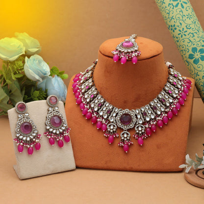 Majestic Rani Color Kundan Necklace Set Traditional Luxury Collection