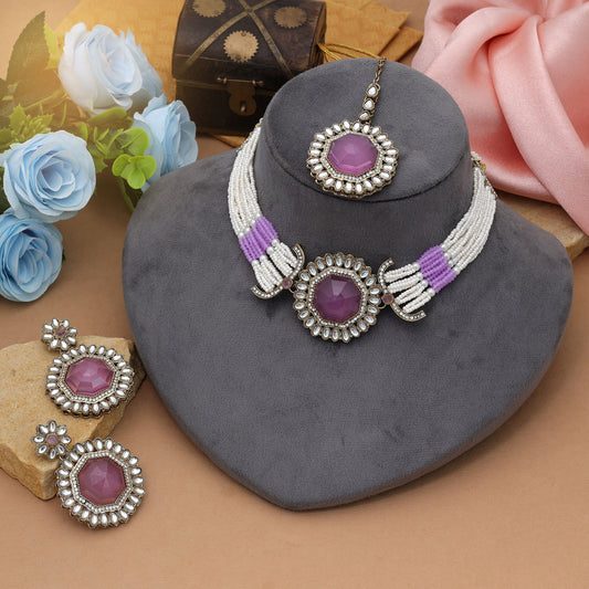 Graceful Light Purple Color Choker Kundan Necklace Set Collection