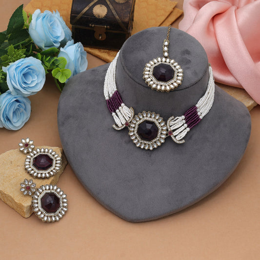Trendige lila Choker-Kundan-Halskette Modernes Brautkollektion-Set