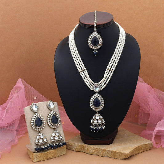 Stylish Blue Color Kundan Necklace Set Modern Party Collection