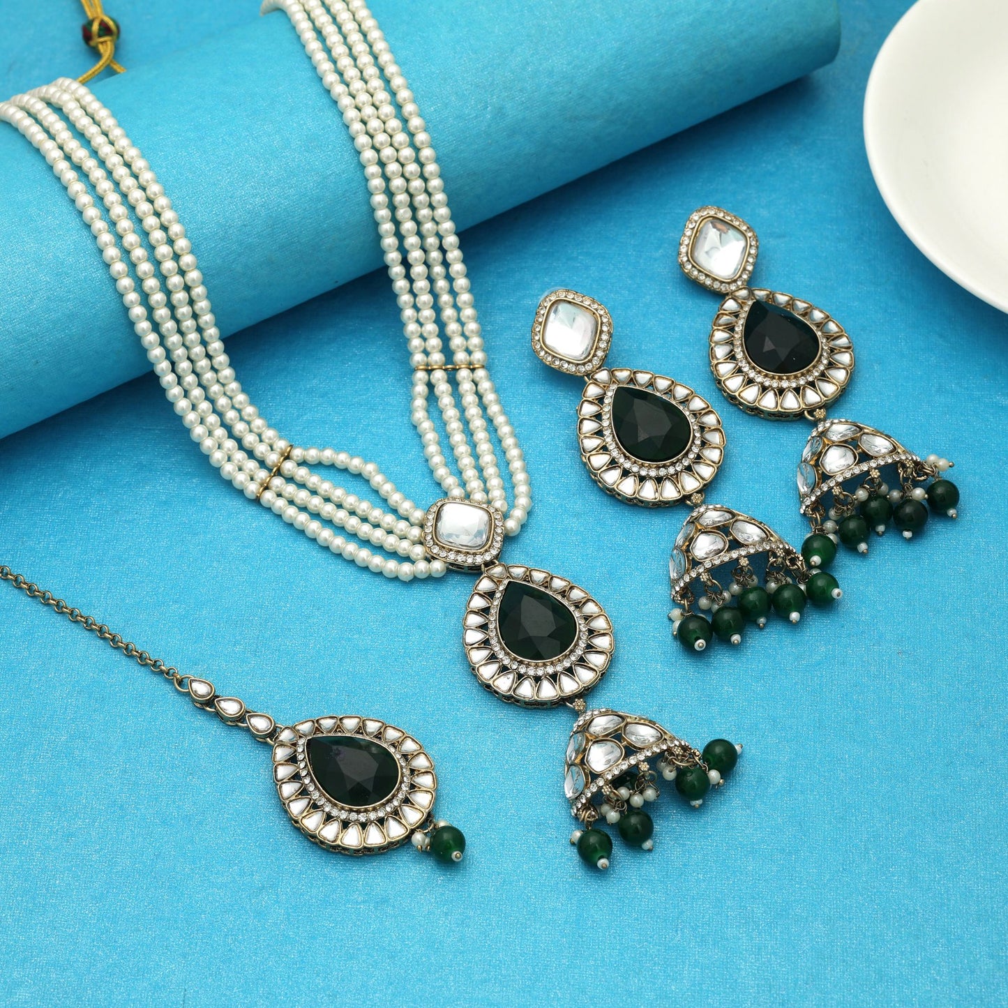 Premium Green Color Kundan Necklace Set Wedding Ready Collection
