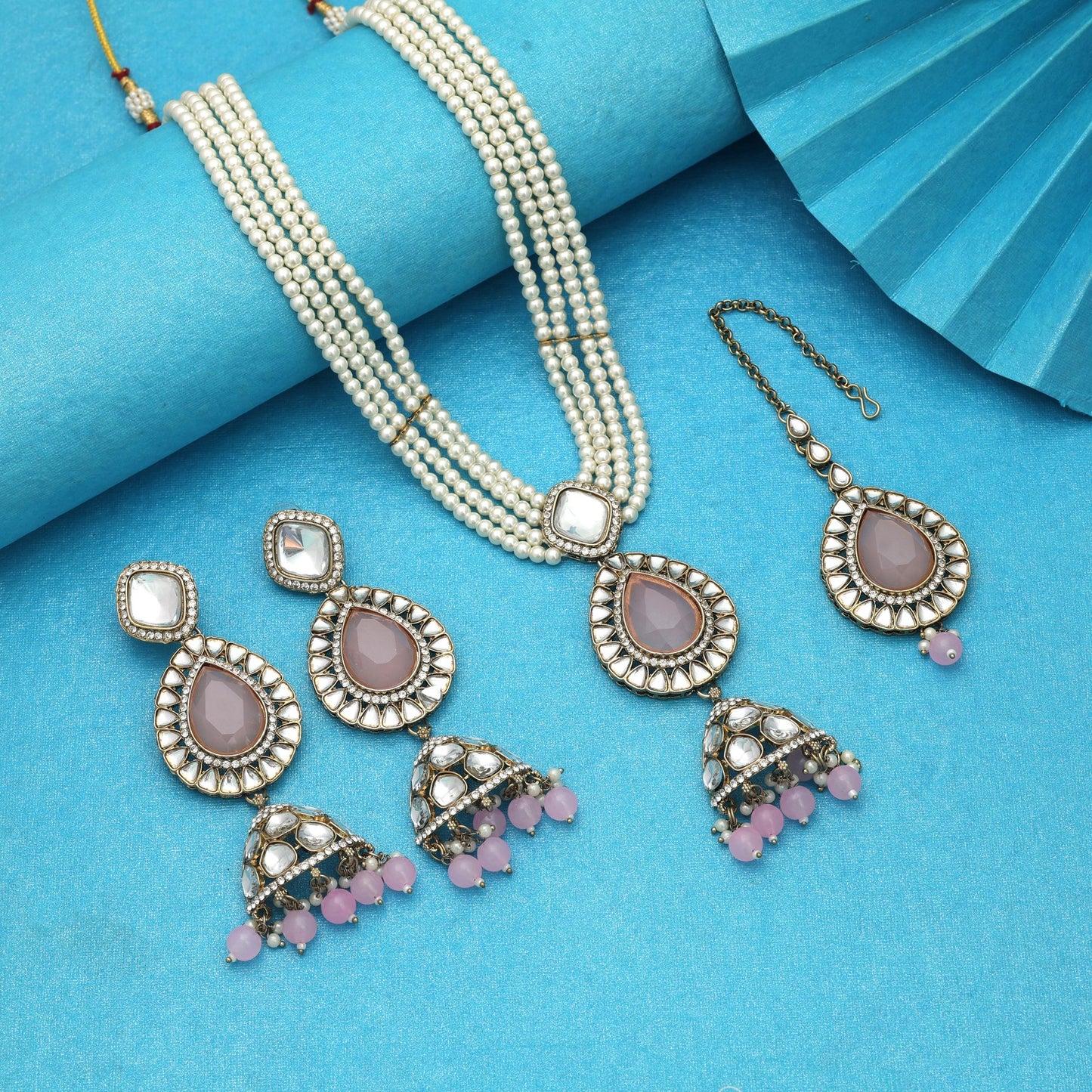 Delicate Light Pink Color Kundan Necklace Set Elegant Fashion Collection