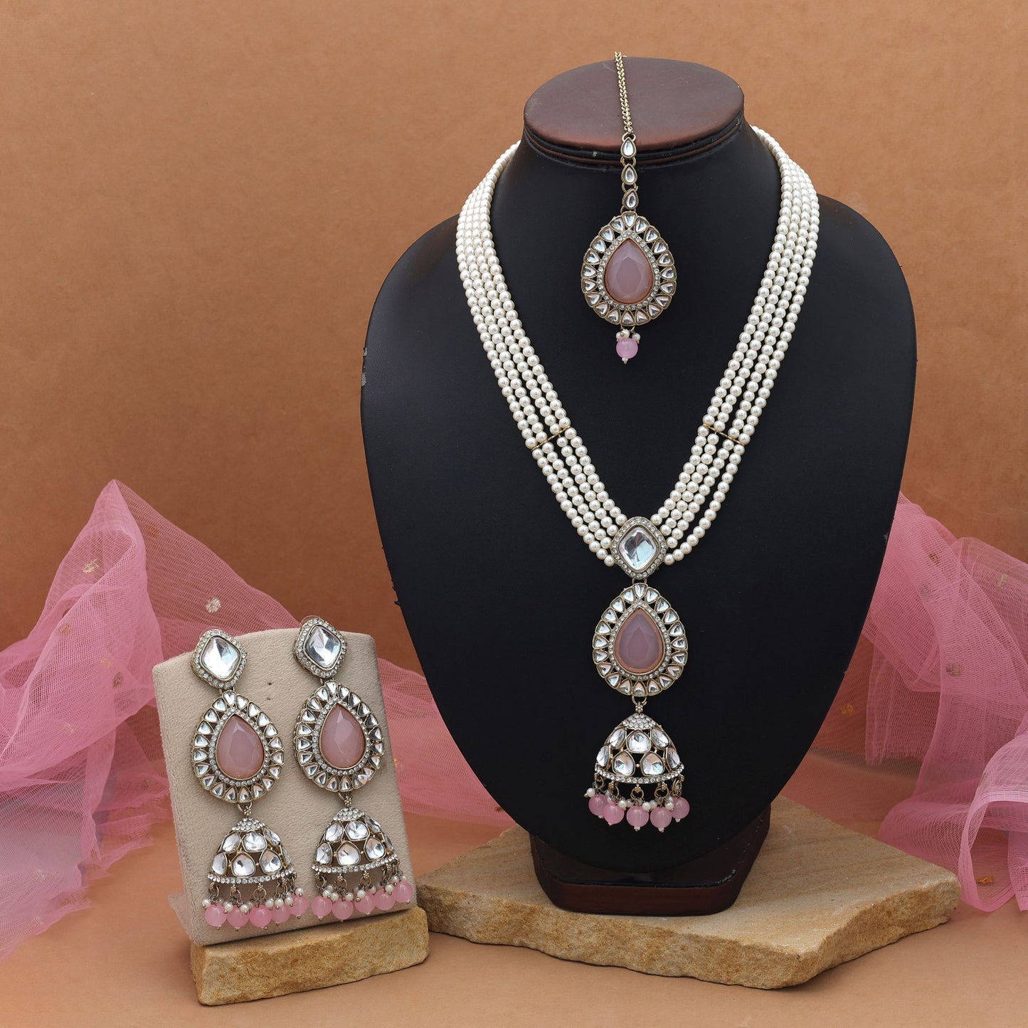 Delicate Light Pink Color Kundan Necklace Set Elegant Fashion Collection