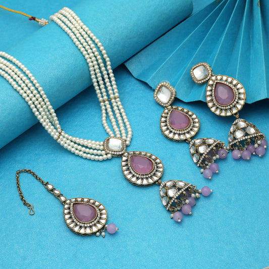 Elegant Light Purple Color Kundan Necklace Set Festive Premium Collection