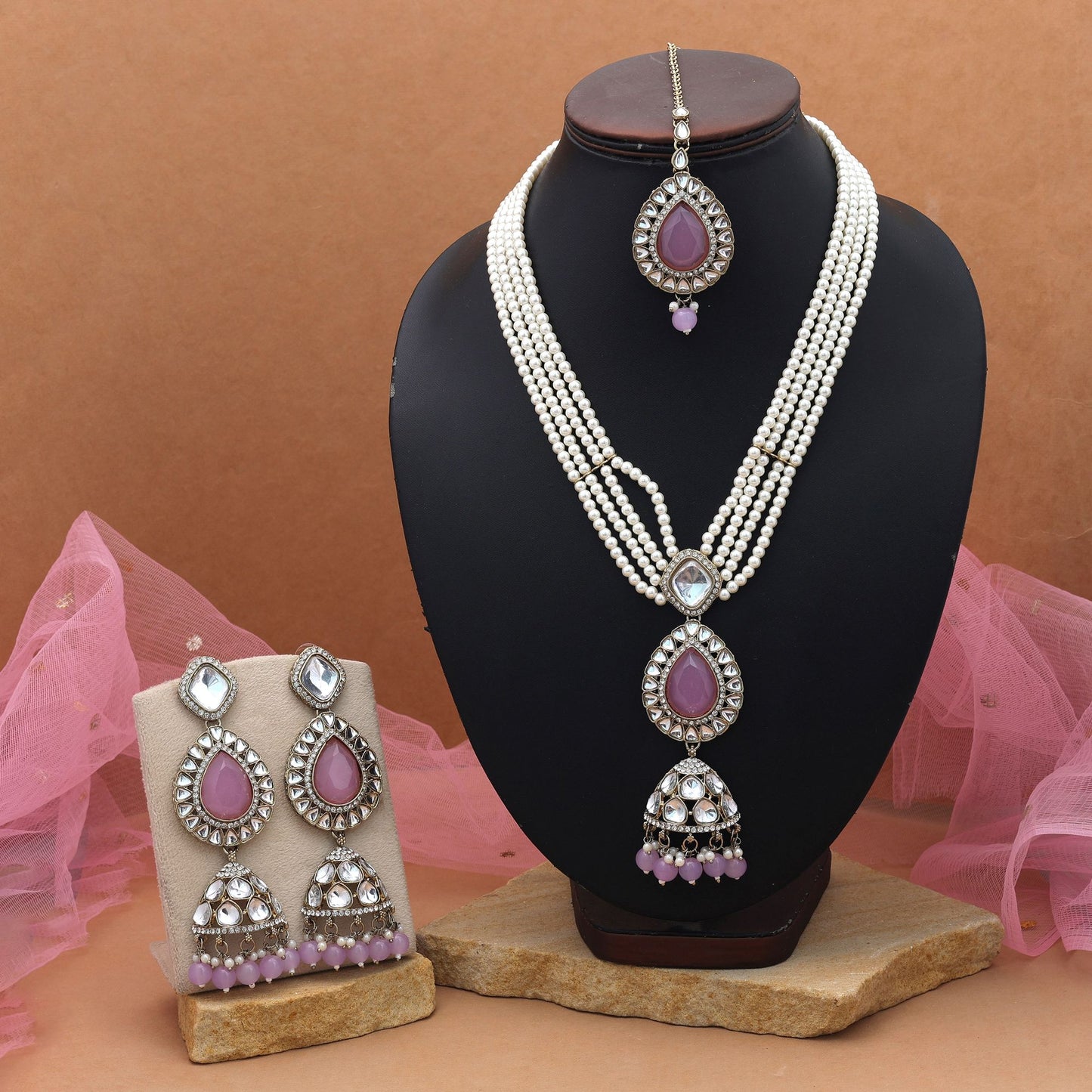Elegant Light Purple Color Kundan Necklace Set Festive Premium Collection