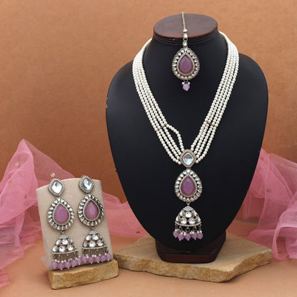Elegant Light Purple Color Kundan Necklace Set Festive Premium Collection