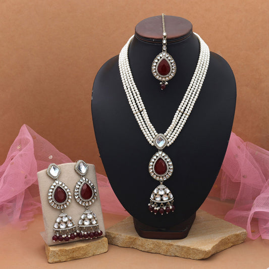 Rich Maronfarbenes Kundan Halsketten-Set Designer Heritage Kollektion