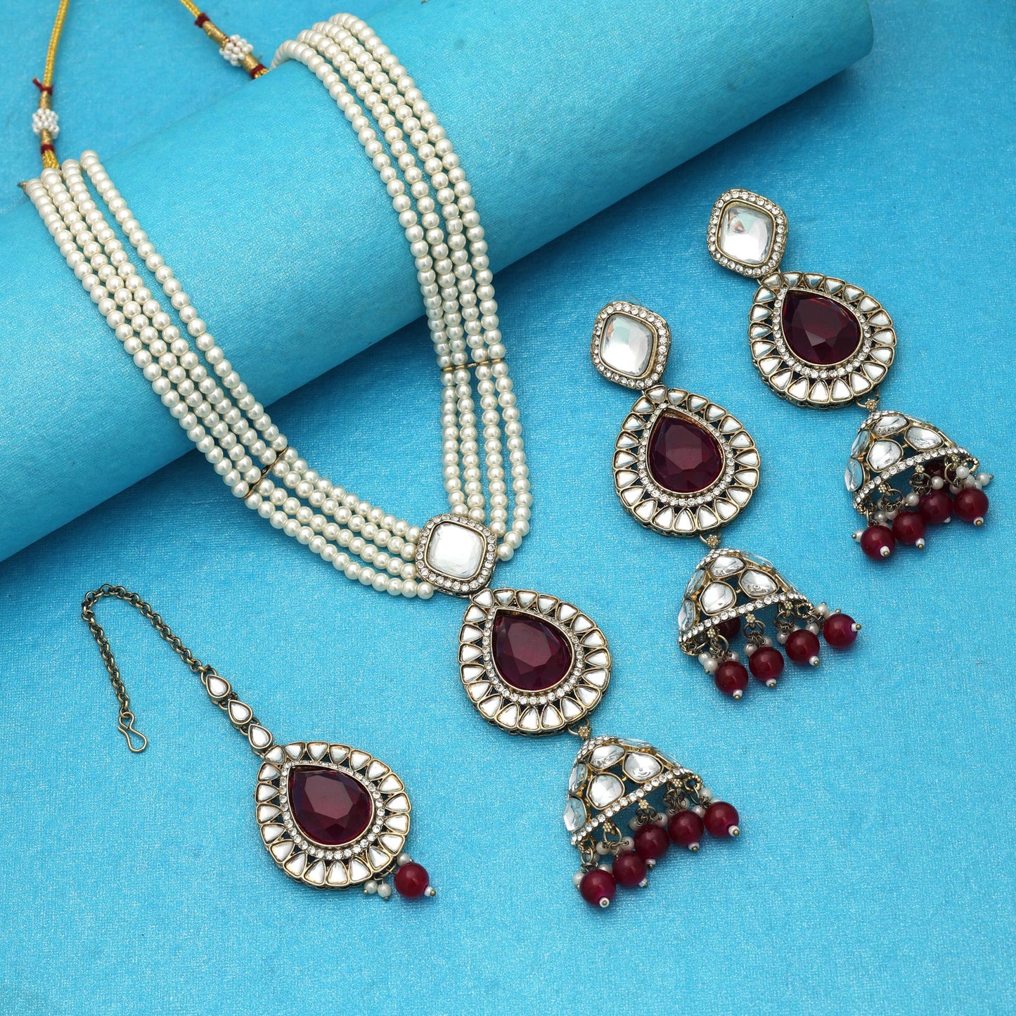 Leuchtend rote Kundan-Halskette, königliche Brautkollektion