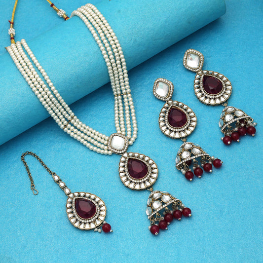 Leuchtend rote Kundan-Halskette, königliche Brautkollektion