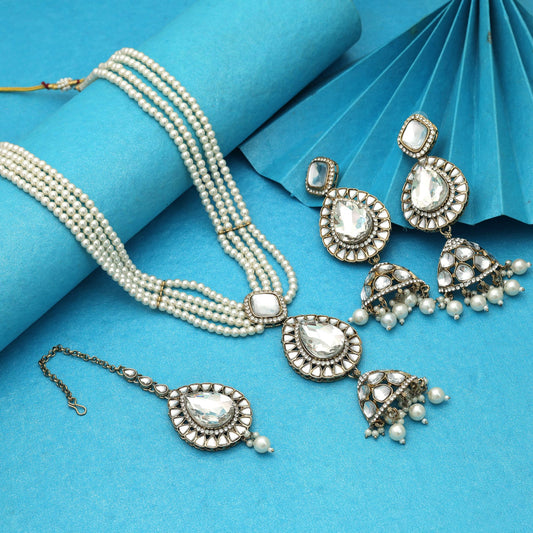Klassisches weißes Kundan-Halsketten-Set – Kollektion traditionelle Anmut