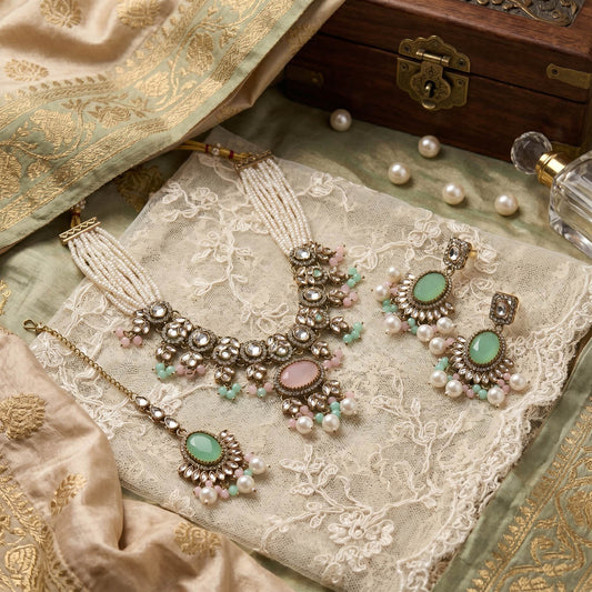 Beautiful Light Pink Color Choker Kundan Necklace Set With Timeless Bridal Elegance