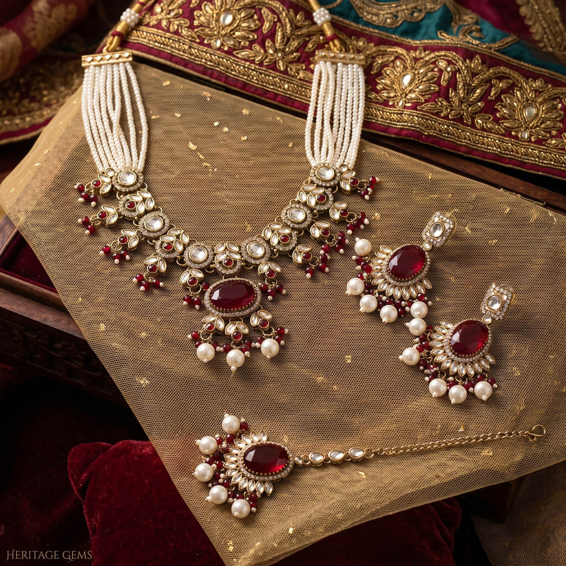 Traditional Maroon Color Choker Kundan Necklace Set With Regal Stone Embellishments