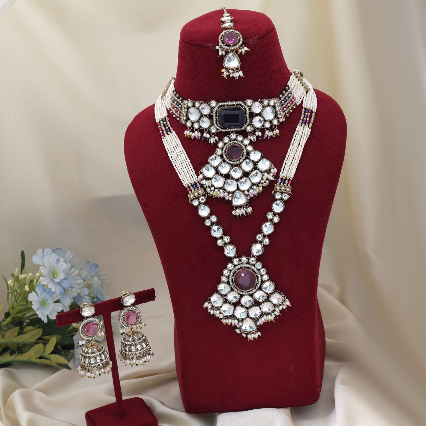 Designer Multi Color Long And Choker Kundan Necklace Set With Festive Royal Appeal