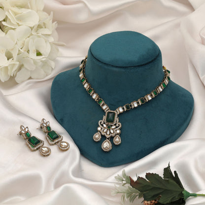 Royal Green Color Kundan Necklace Set Inspired By Traditional Indian Wedding Fashion
