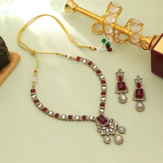 Premium rote Kundan-Halskette für Damen, traditionelle Festtagsschmuckkollektion