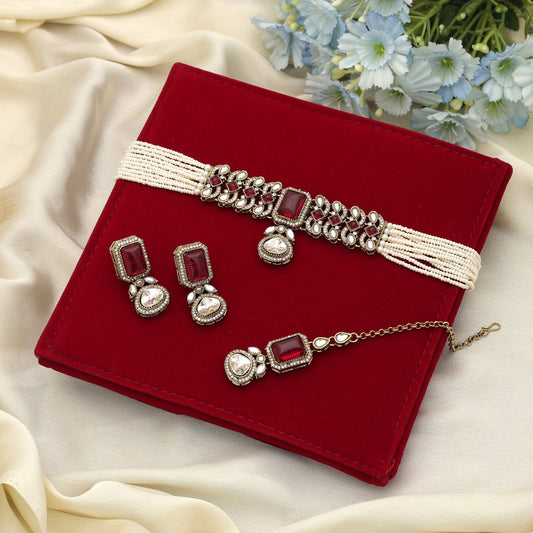 Royal Rani farbige Choker-Kundan-Halskette für elegantes Hochzeits-Party-Outfit
