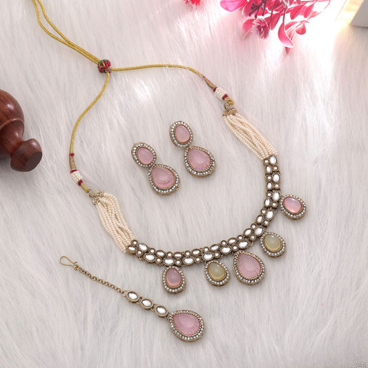 Premium Pista Green & Pink Color Kundan Necklace Set Bridal Collection
