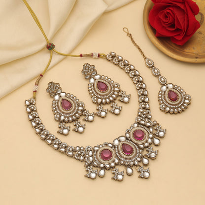 Royal Rani Color Kundan Necklace Set With Traditional Wedding Collection Design