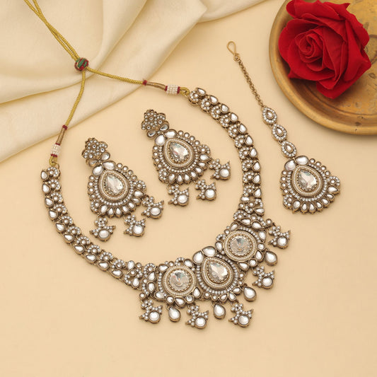 Stylish White Color Kundan Necklace Set For Women Festive Bridal Wear